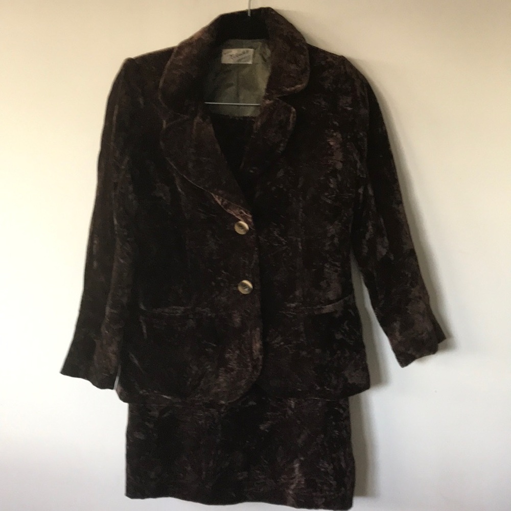 Vintage Chocolate Crushed Velvet Suit Jacket